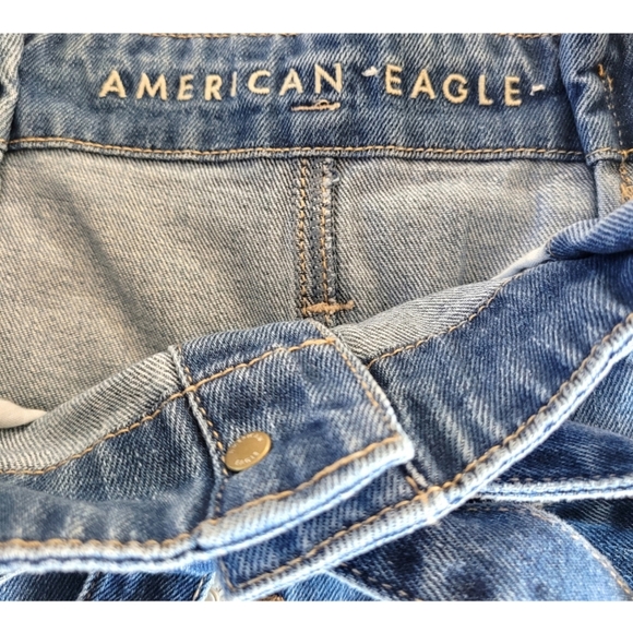 American Eagle Womens Denim Mini Skirt Blue Size 6 Paperbag Waist Buttoned Tie - Picture 9 of 10